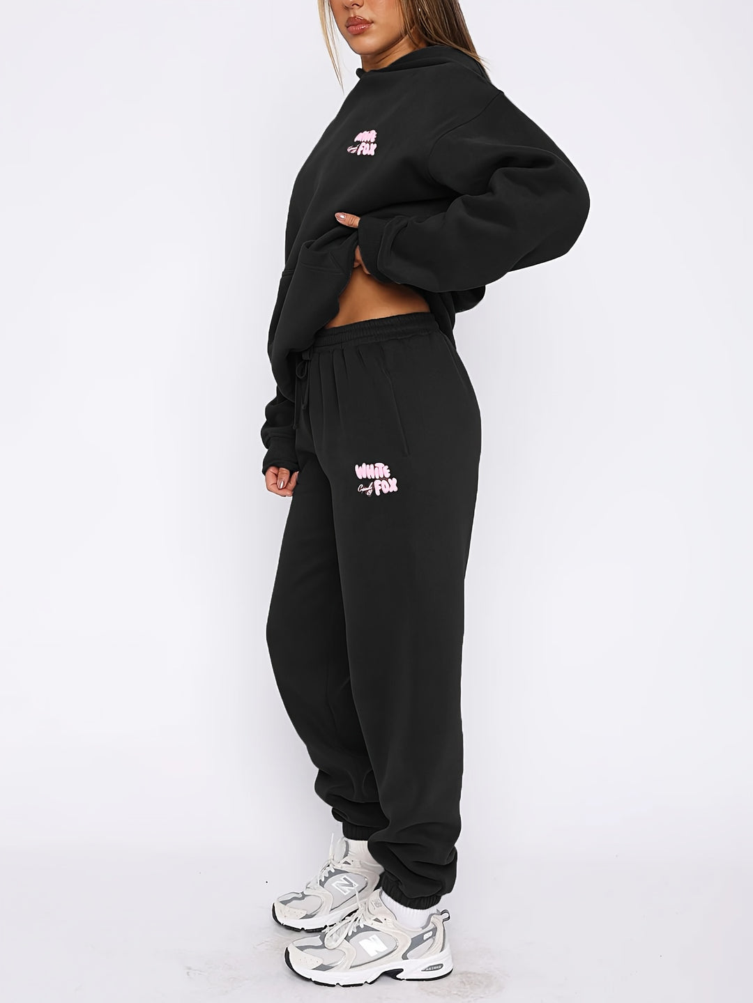 Women's Casual Letter Print Hoodie & Joggers Set - Long Sleeve, Drawstring Waist, Polyester Blend, Machine Washable - Perfect for Fall/Winter